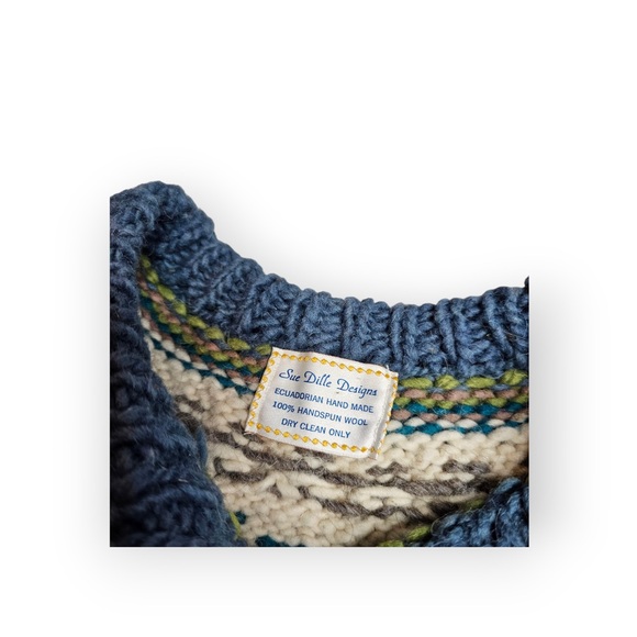 Vintage Sue Dille Designs Ecuadorian Handspun Wool Cardigan Sweater - Picture 5 of 6